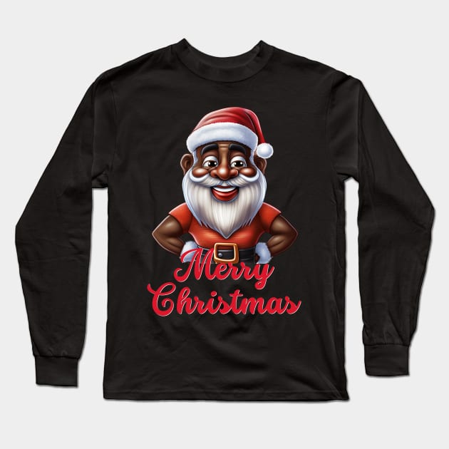 Black Santa, African American Santa Long Sleeve T-Shirt by UrbanLifeApparel